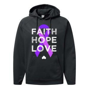 Faith Hope Love Purple Ribbon Testicular Cancer Awareness Performance Fleece Hoodie