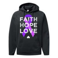 Faith Hope Love Purple Ribbon Testicular Cancer Awareness Performance Fleece Hoodie