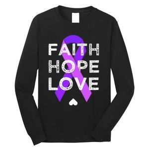 Faith Hope Love Purple Ribbon Testicular Cancer Awareness Long Sleeve Shirt