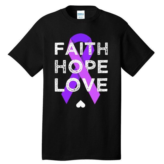 Faith Hope Love Purple Ribbon Testicular Cancer Awareness Tall T-Shirt