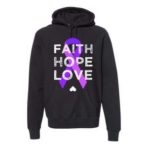 Faith Hope Love Purple Ribbon Testicular Cancer Awareness Premium Hoodie