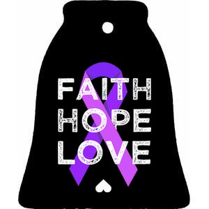 Faith Hope Love Purple Ribbon Testicular Cancer Awareness Ceramic Bell Ornament