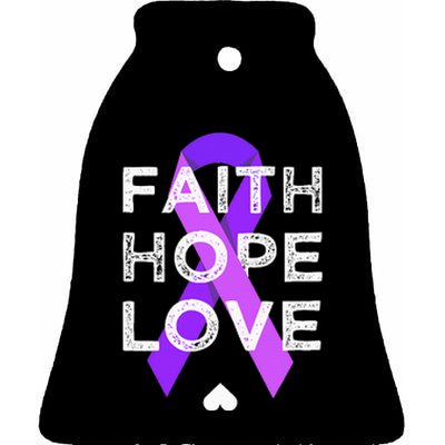 Faith Hope Love Purple Ribbon Testicular Cancer Awareness Ceramic Bell Ornament