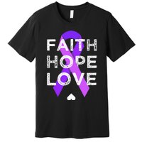 Faith Hope Love Purple Ribbon Testicular Cancer Awareness Premium T-Shirt