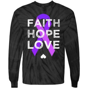 Faith Hope Love Purple Ribbon Testicular Cancer Awareness Tie-Dye Long Sleeve Shirt