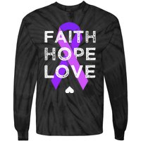 Faith Hope Love Purple Ribbon Testicular Cancer Awareness Tie-Dye Long Sleeve Shirt