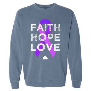 Faith Hope Love Purple Ribbon Testicular Cancer Awareness Garment-Dyed Sweatshirt