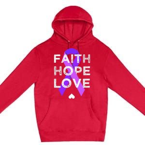 Faith Hope Love Purple Ribbon Testicular Cancer Awareness Premium Pullover Hoodie