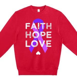 Faith Hope Love Purple Ribbon Testicular Cancer Awareness Premium Crewneck Sweatshirt