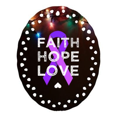 Faith Hope Love Purple Ribbon Testicular Cancer Awareness Ceramic Oval Ornament