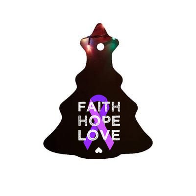 Faith Hope Love Purple Ribbon Testicular Cancer Awareness Ceramic Tree Ornament