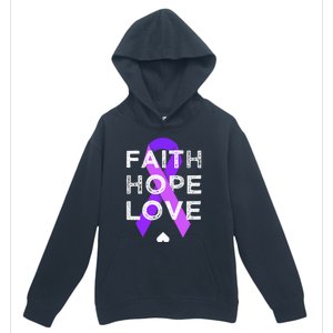 Faith Hope Love Purple Ribbon Testicular Cancer Awareness Urban Pullover Hoodie