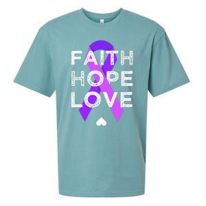 Faith Hope Love Purple Ribbon Testicular Cancer Awareness Sueded Cloud Jersey T-Shirt