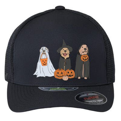 Funny Halloween Labrador Golden Retriever Ghost Dog Witch Flexfit Unipanel Trucker Cap