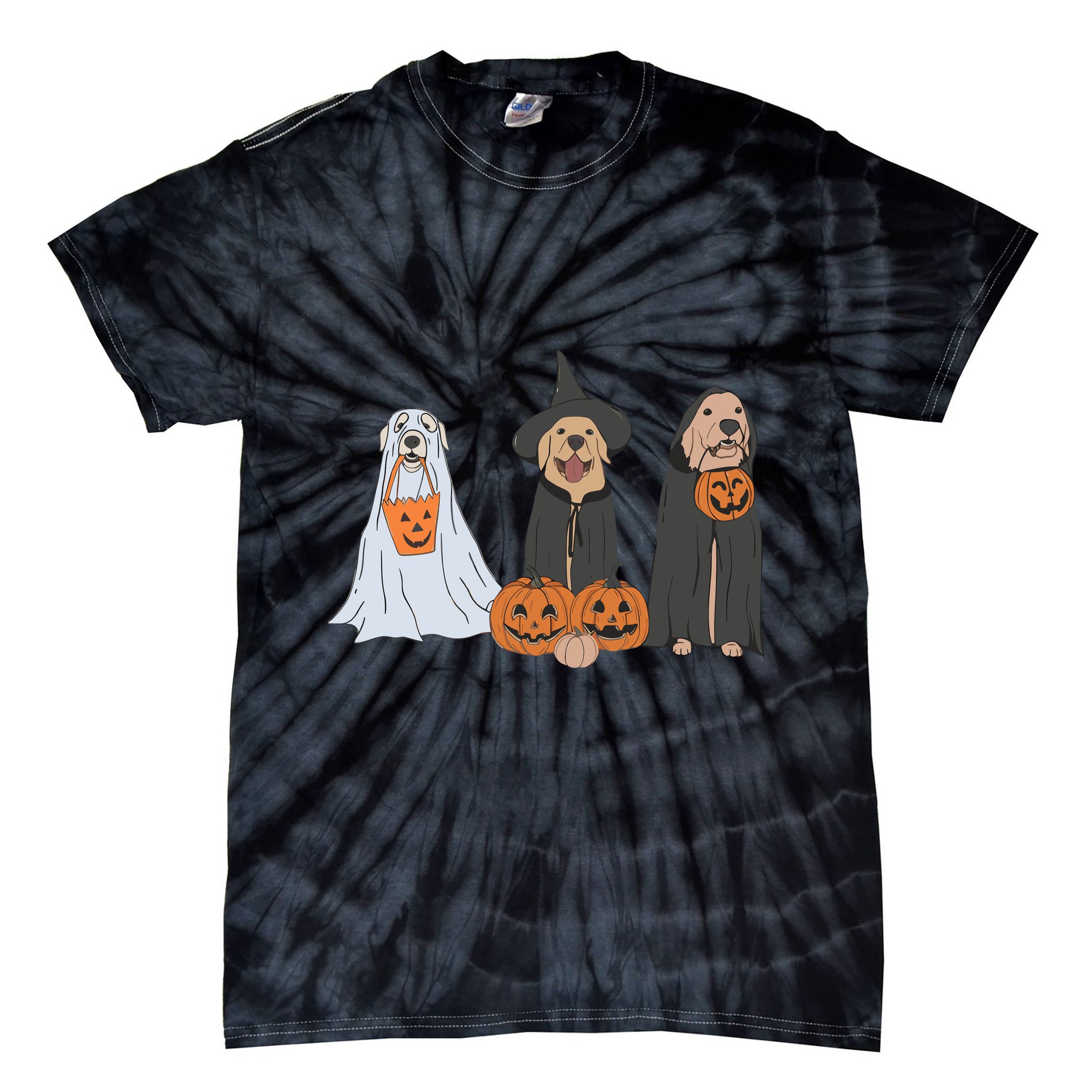 Funny Halloween Labrador Golden Retriever Ghost Dog Witch Tie-Dye T-Shirt