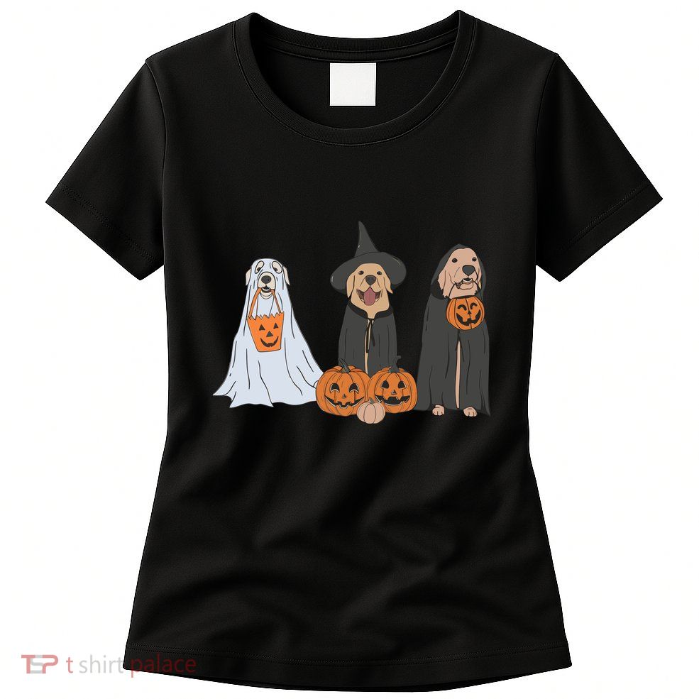 Funny Halloween Labrador Golden Retriever Ghost Dog Witch Womens T-Shirt
