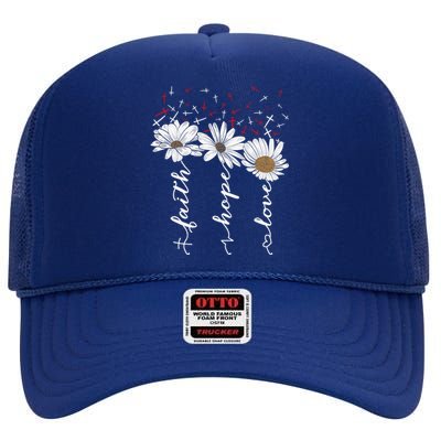 Faith Hope Love Jesus Flowers High Crown Mesh Back Trucker Hat