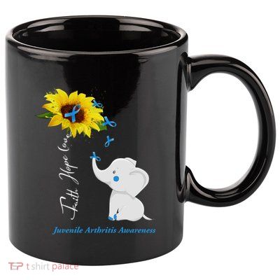 Faith Hope Love Juvenile Arthritis Awareness Elephant Ribbon Gift 11oz C Handle Ceramic Mug