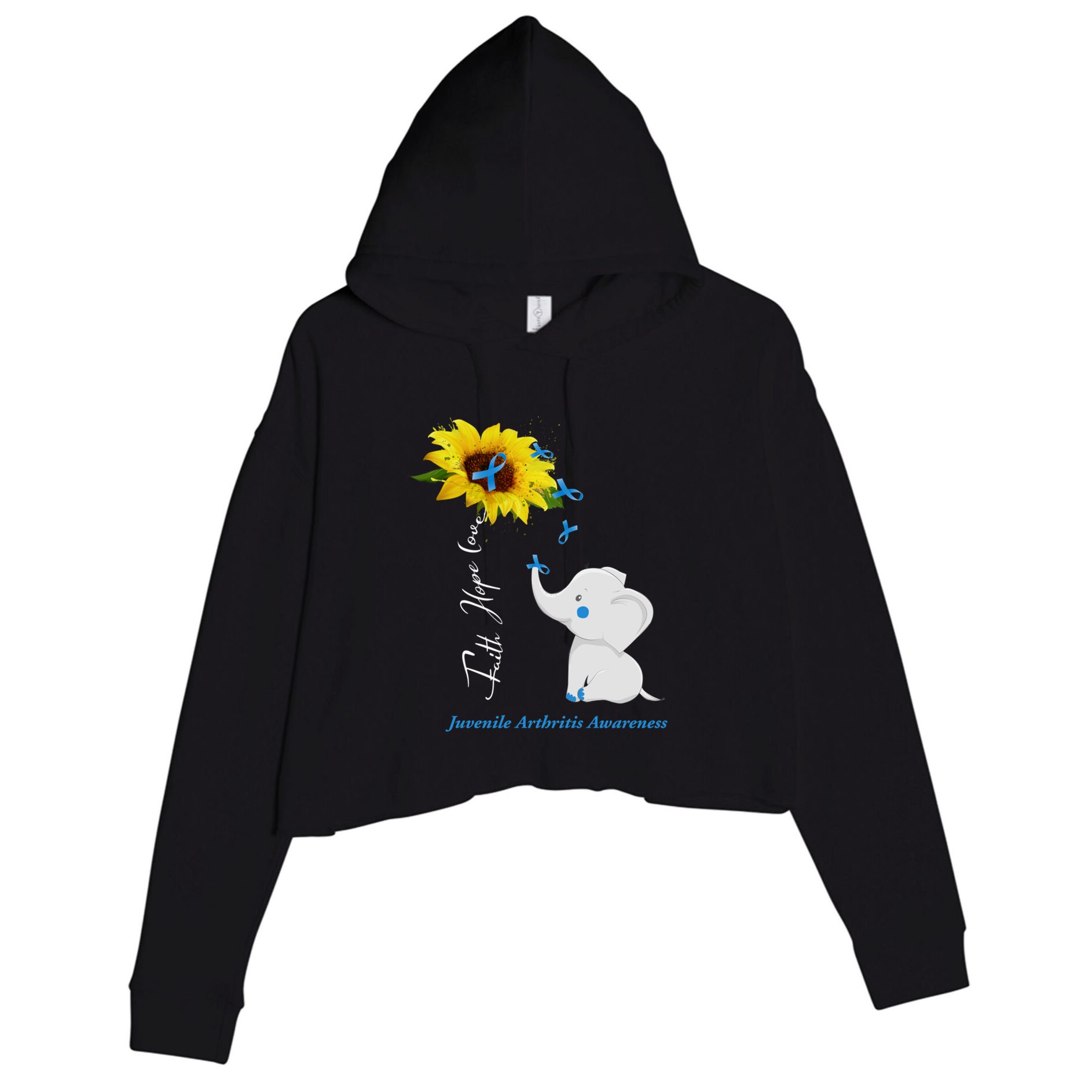 Faith Hope Love Juvenile Arthritis Awareness Elephant Ribbon Gift Crop Fleece Hoodie