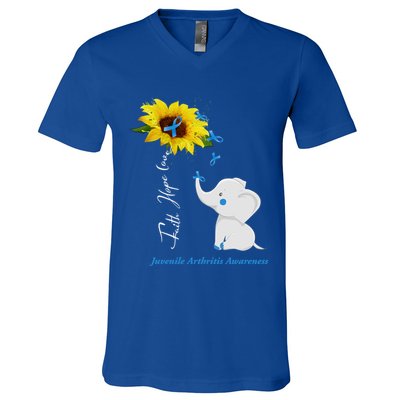 Faith Hope Love Juvenile Arthritis Awareness Elephant Ribbon Gift V-Neck T-Shirt