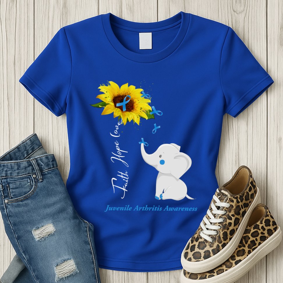 Faith Hope Love Juvenile Arthritis Awareness Elephant Ribbon Gift Womens T-Shirt