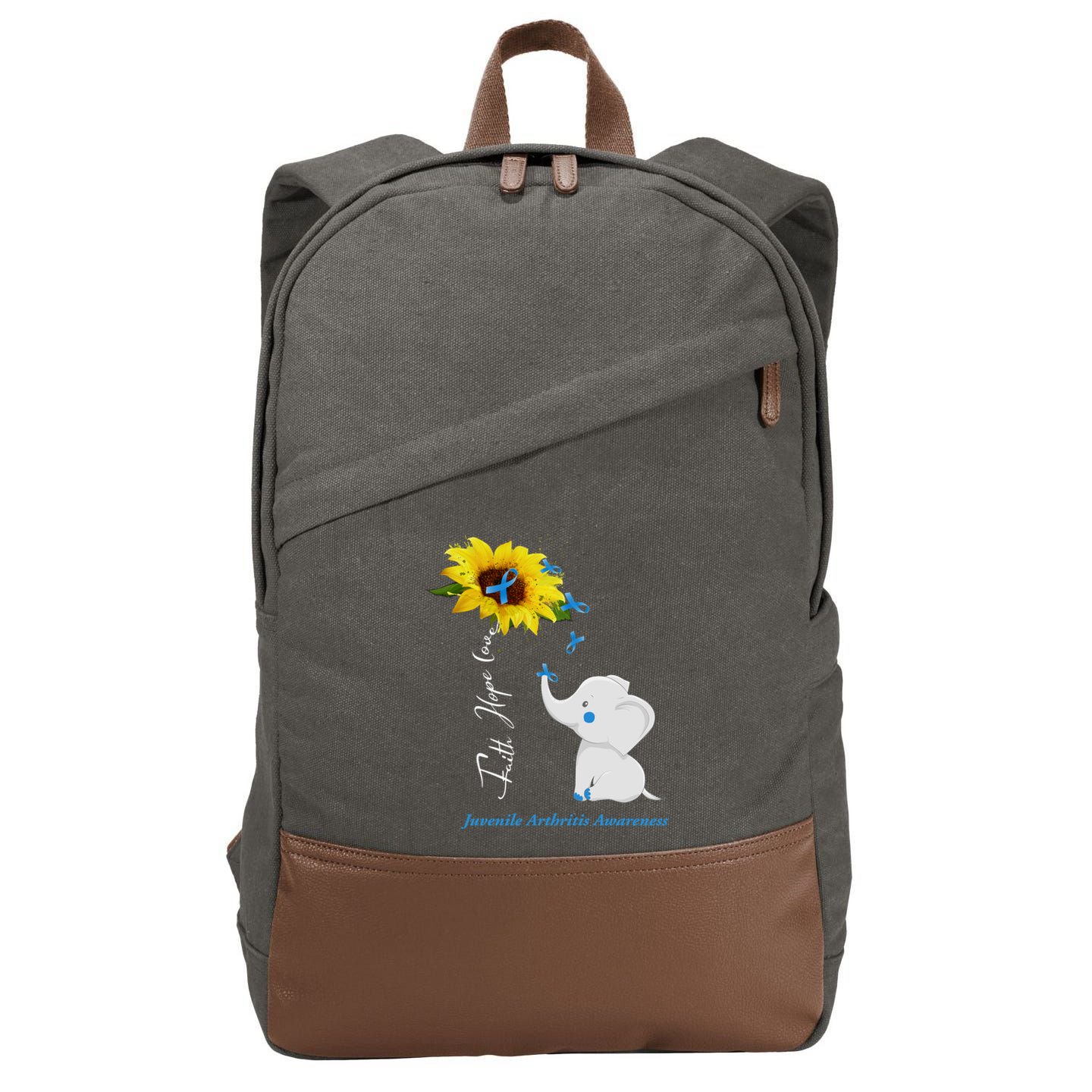 Faith Hope Love Juvenile Arthritis Awareness Elephant Ribbon Gift Cotton Canvas Backpack