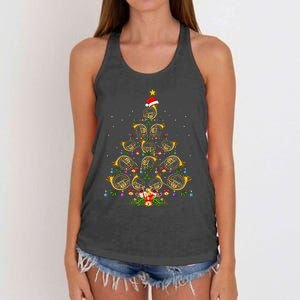 French Horn Lover Christmas Lighting French Horn Xmas Tree Women's Knotted Racerback Tank