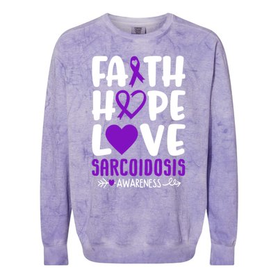 Faith Hope Love Sarcoidosis Awareness Ribbon Heart Purple Gift Colorblast Crewneck Sweatshirt