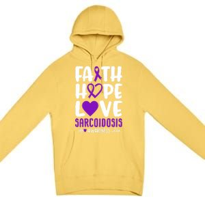 Faith Hope Love Sarcoidosis Awareness Ribbon Heart Purple Gift Premium Pullover Hoodie