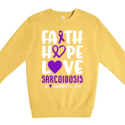 Faith Hope Love Sarcoidosis Awareness Ribbon Heart Purple Gift Premium Crewneck Sweatshirt