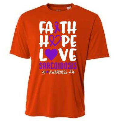 Faith Hope Love Sarcoidosis Awareness Ribbon Heart Purple Gift Cooling Performance Crew T-Shirt