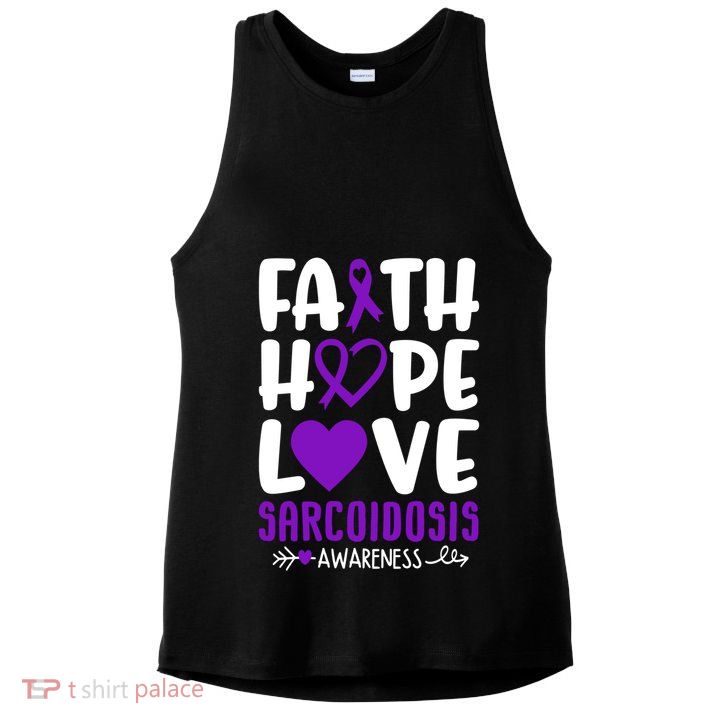 Faith Hope Love Sarcoidosis Awareness Ribbon Heart Purple Gift Ladies PosiCharge Tri-Blend Wicking Tank