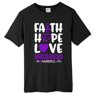 Faith Hope Love Sarcoidosis Awareness Ribbon Heart Purple Gift Tall Fusion ChromaSoft Performance T-Shirt