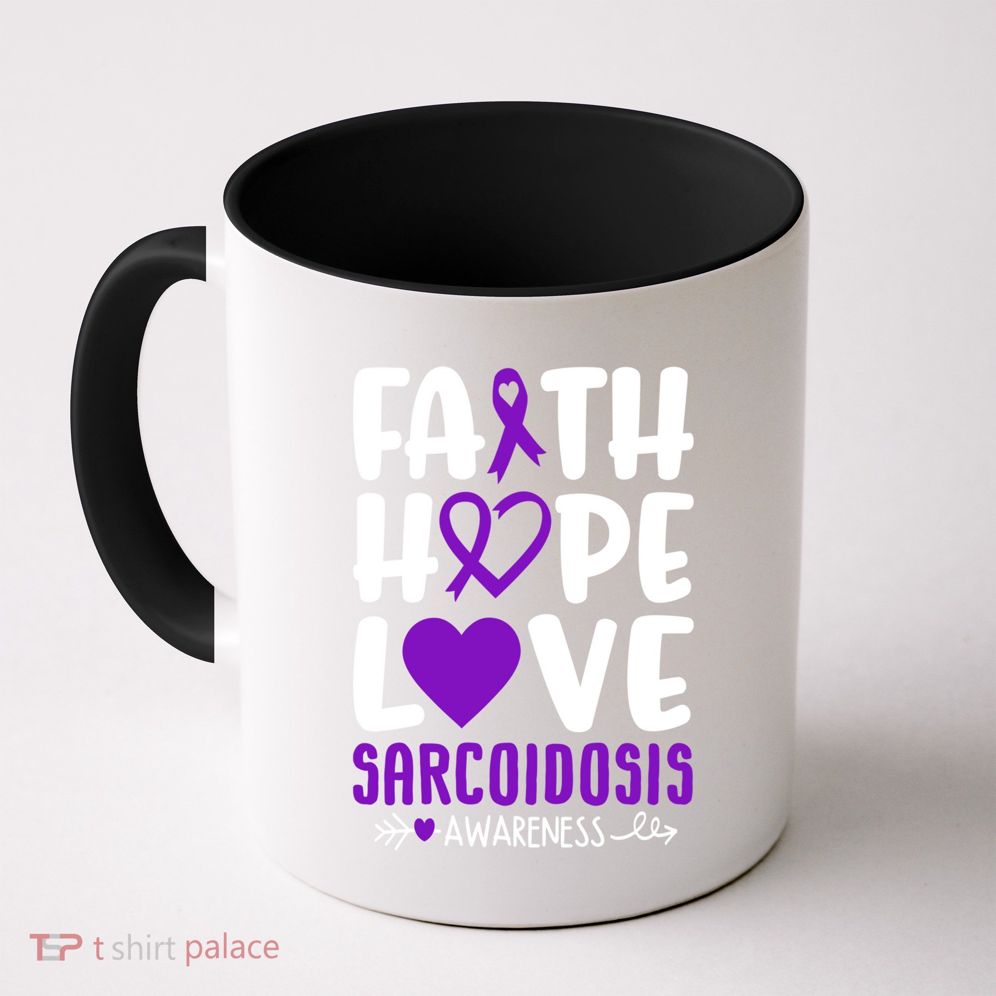 Faith Hope Love Sarcoidosis Awareness Ribbon Heart Purple Gift Mug