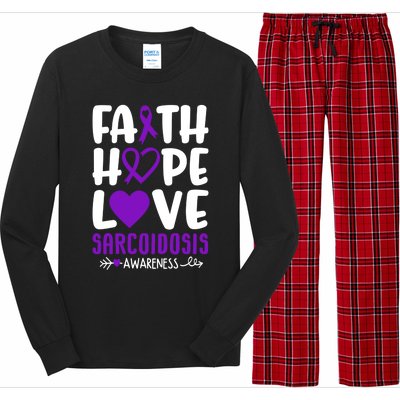 Faith Hope Love Sarcoidosis Awareness Ribbon Heart Purple Gift Long Sleeve Pajama Set