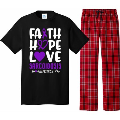 Faith Hope Love Sarcoidosis Awareness Ribbon Heart Purple Gift Pajama Set