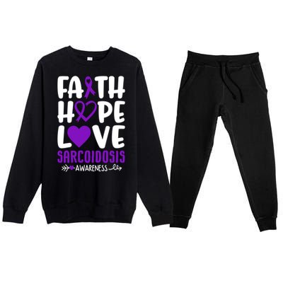 Faith Hope Love Sarcoidosis Awareness Ribbon Heart Purple Gift Premium Crewneck Sweatsuit Set