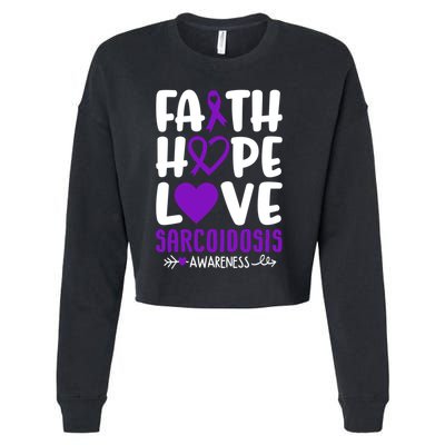 Faith Hope Love Sarcoidosis Awareness Ribbon Heart Purple Gift Cropped Pullover Crew