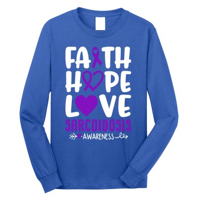 Faith Hope Love Sarcoidosis Awareness Ribbon Heart Purple Gift Long Sleeve Shirt