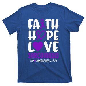 Faith Hope Love Sarcoidosis Awareness Ribbon Heart Purple Gift T-Shirt