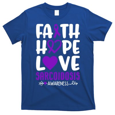 Faith Hope Love Sarcoidosis Awareness Ribbon Heart Purple Gift T-Shirt