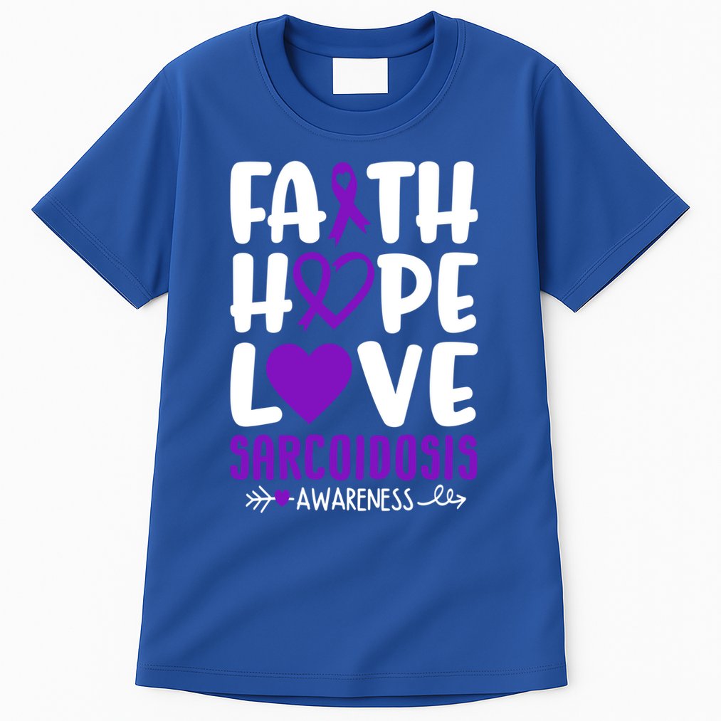 Faith Hope Love Sarcoidosis Awareness Ribbon Heart Purple Gift Tall T-Shirt