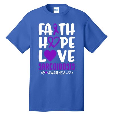 Faith Hope Love Sarcoidosis Awareness Ribbon Heart Purple Gift Tall T-Shirt