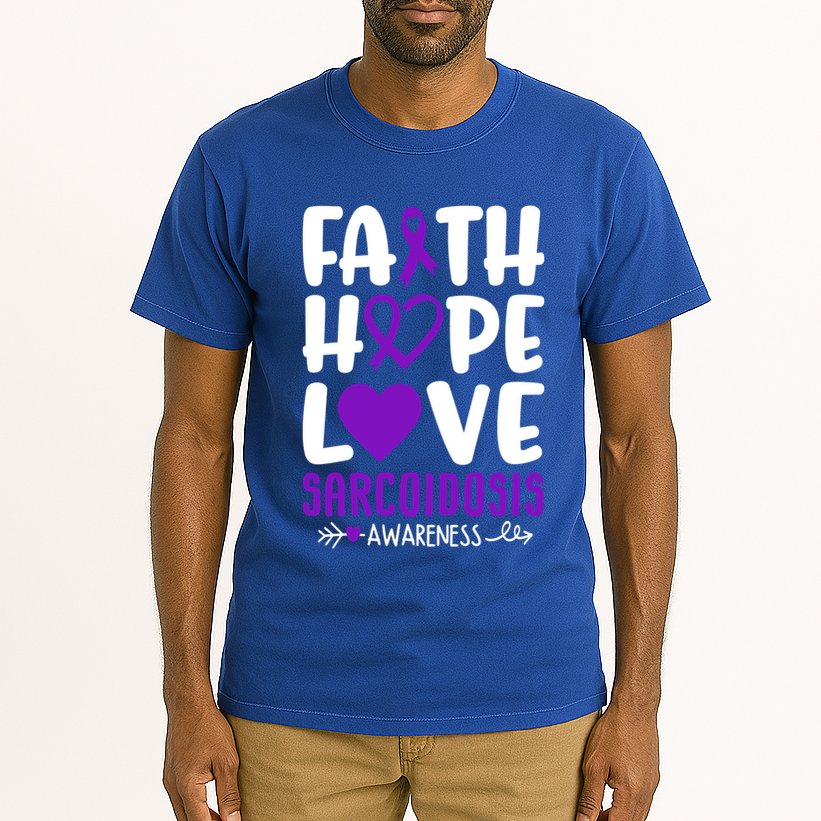 Faith Hope Love Sarcoidosis Awareness Ribbon Heart Purple Gift Tall T-Shirt