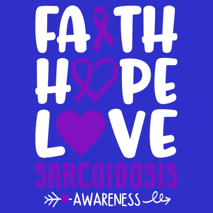 Faith Hope Love Sarcoidosis Awareness Ribbon Heart Purple Gift Tall T-Shirt