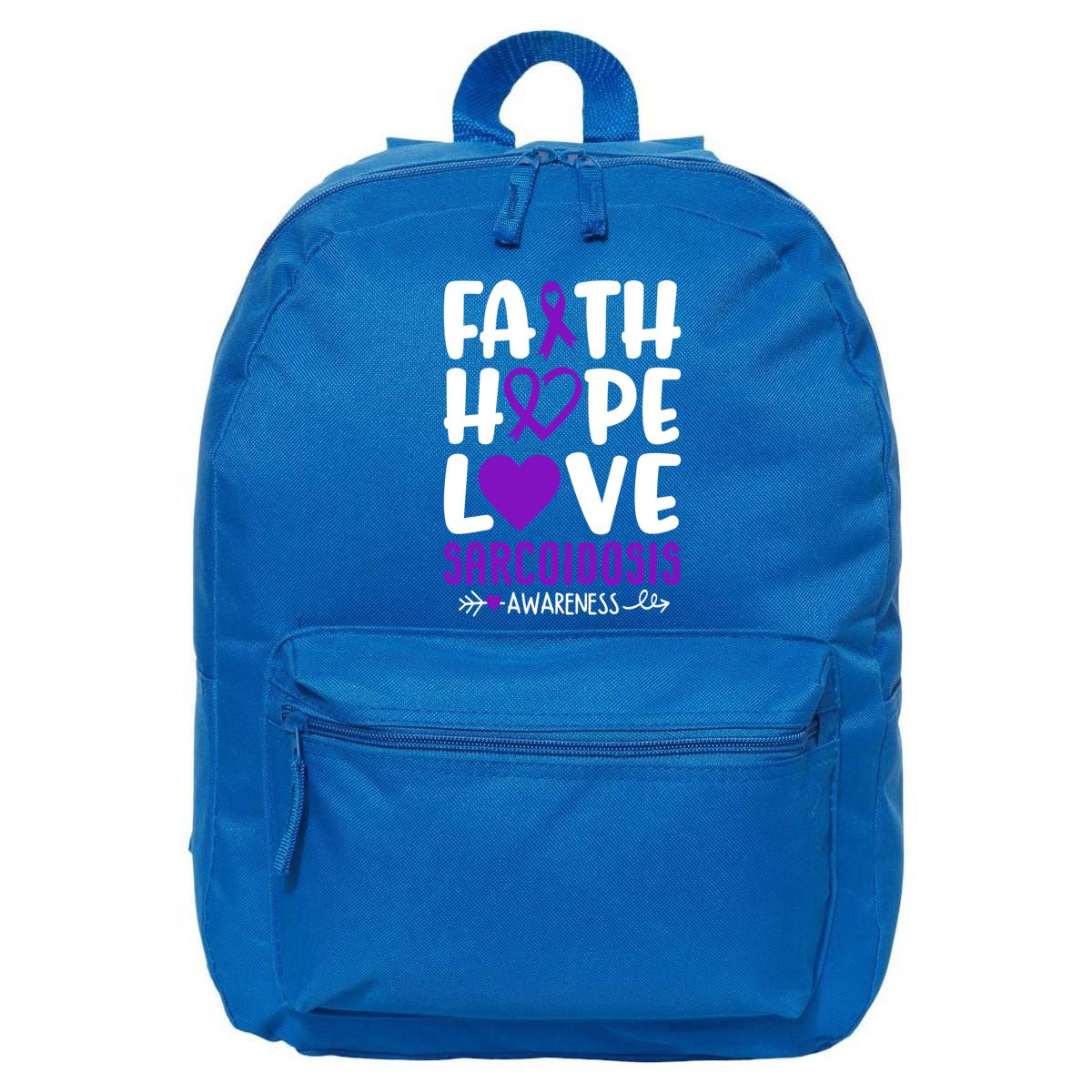 Faith Hope Love Sarcoidosis Awareness Ribbon Heart Purple Gift 16 in Basic Backpack