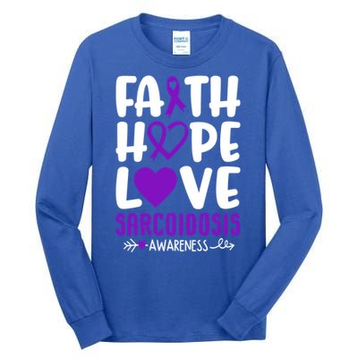 Faith Hope Love Sarcoidosis Awareness Ribbon Heart Purple Gift Tall Long Sleeve T-Shirt