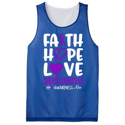 Faith Hope Love Sarcoidosis Awareness Ribbon Heart Purple Gift Mesh Reversible Basketball Jersey Tank