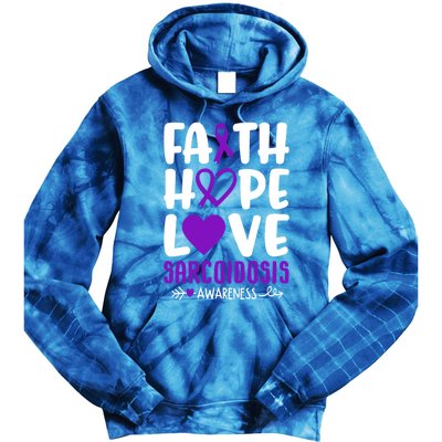 Faith Hope Love Sarcoidosis Awareness Ribbon Heart Purple Gift Tie Dye Hoodie