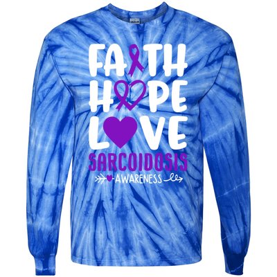 Faith Hope Love Sarcoidosis Awareness Ribbon Heart Purple Gift Tie-Dye Long Sleeve Shirt